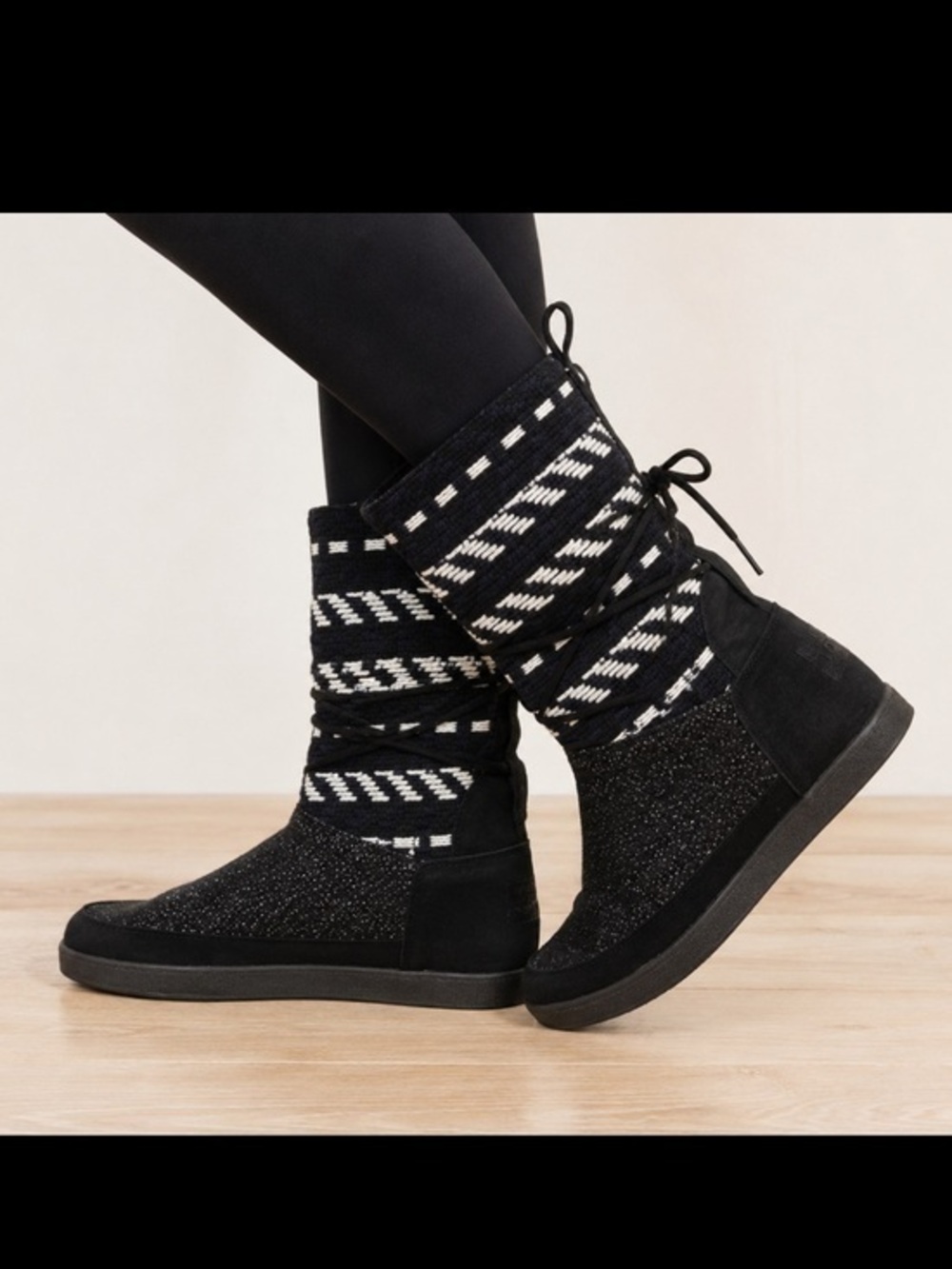 TOMS Black Woven Knit Mid Calf Boots Women’s Size 10